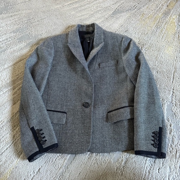 J. Crew wool blazer black white  Mini Dot Single Button preppy Career Jacket 2 - Picture 1 of 9